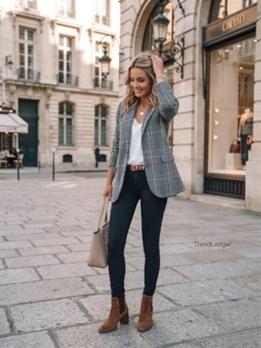 Tweed Blazer Houndstooth Notch Lapel Double Button Suit Jacket Work - Picture 4 of 5